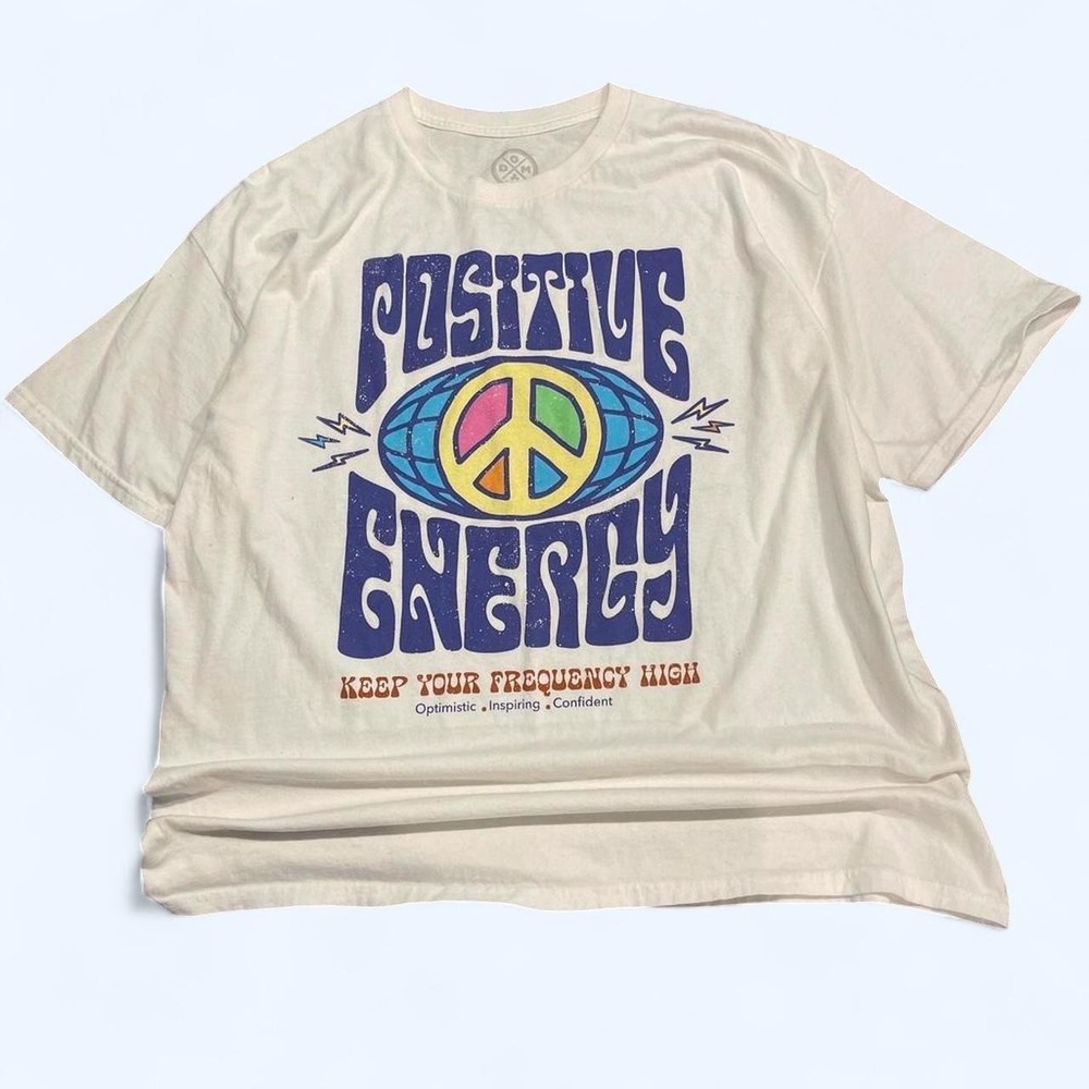 DOM Positive Energy Keep Your Frequency High Graphic Tee white XL Mens Shirt